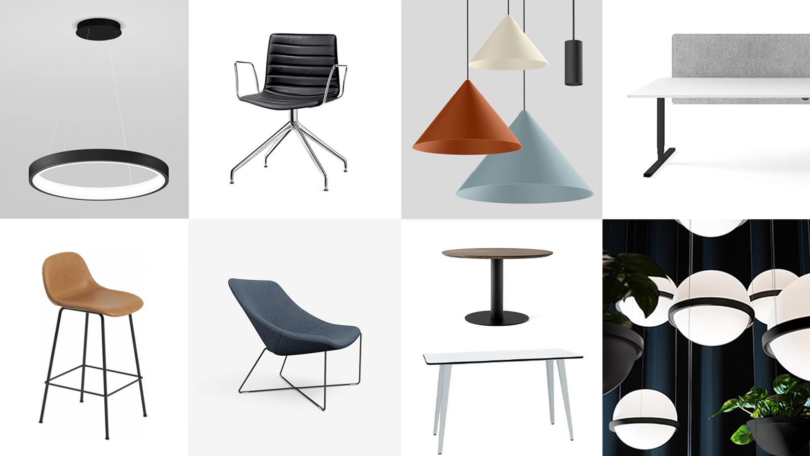 Bei der Möblierung berücksichtigten wir den Wunsch nach einer reduzierten Formensprache, schlichten Farben und einer Prise Industrie-Chic. Moodboard Mobiliar - EOC Einkauf AG - Innenarchitektur Design Umsetzung - DOBAS AG.png