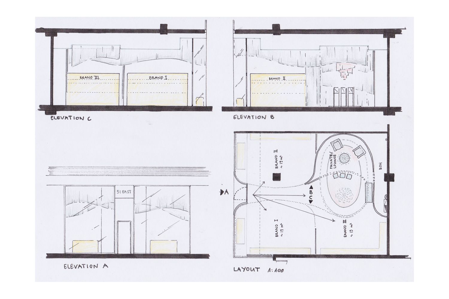 Skizze Multibrand Boutique V1 - Fifty One East - Innenarchitektur Design - DOBAS AG.jpg